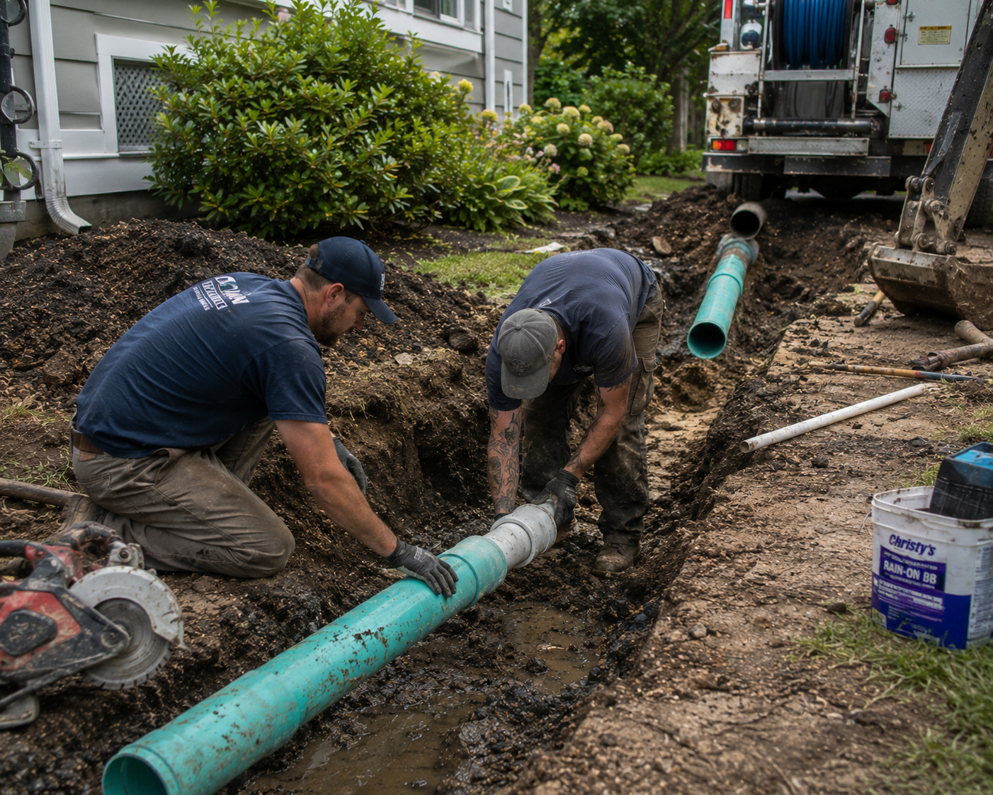 Plumbers performing sewer line inspection in Bleecker