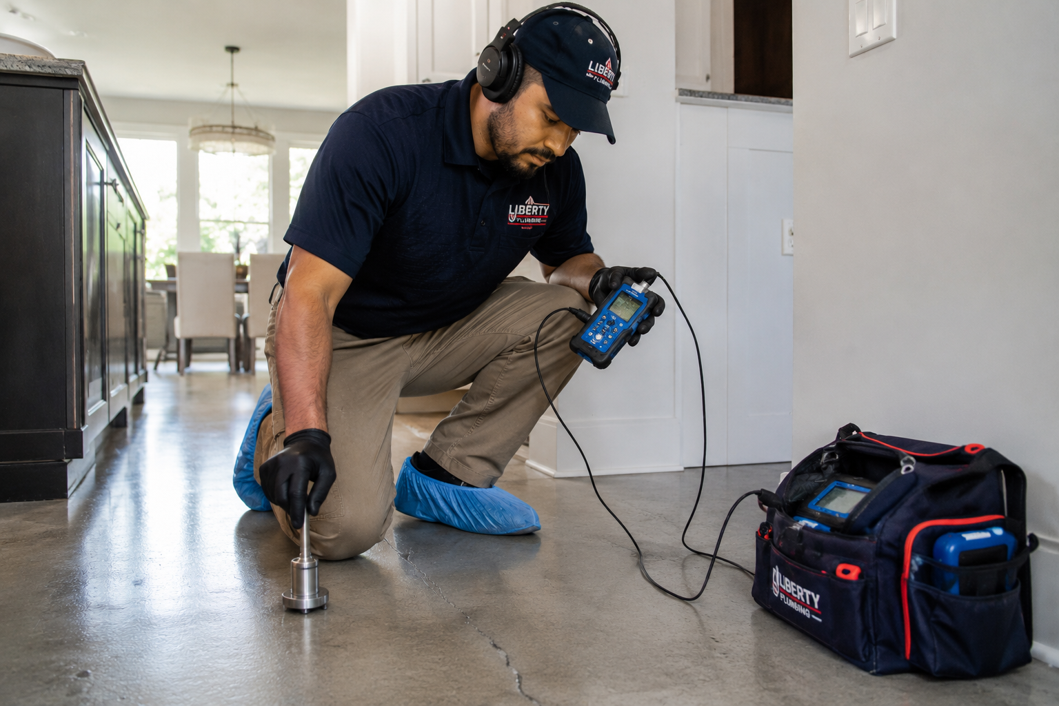 Plumber in Cactus Forest detecting a slab leak beneath a residential concrete floor